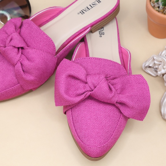 Magenta Pink Slip On Pointed Loafer Flats W/ Bow - Picture 5 of 5